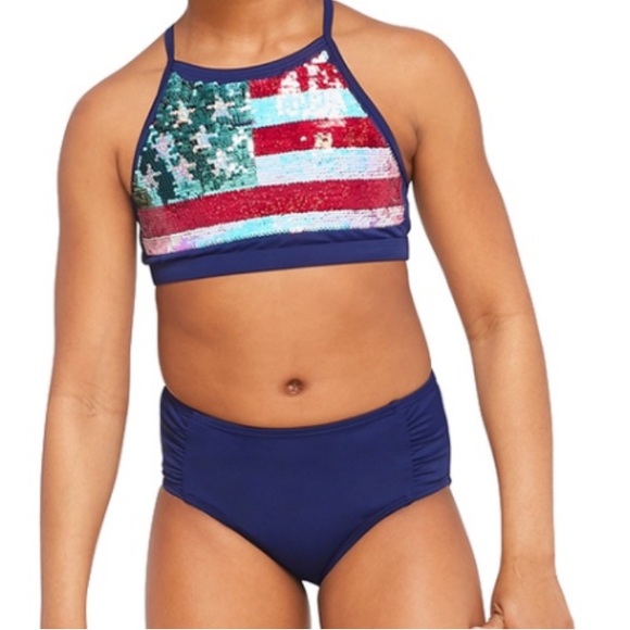 Justice American Flag sequin bikini, Size 12 - Picture 5 of 5
